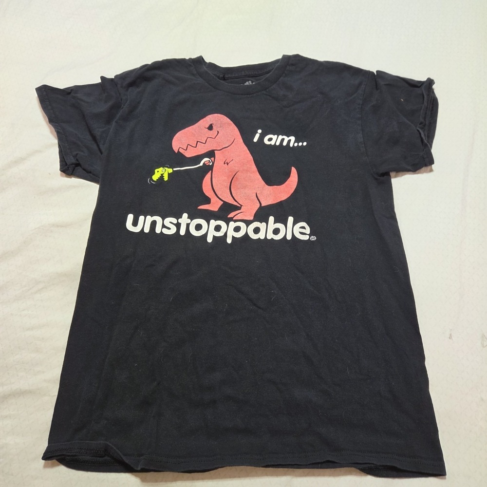 Goodie Two Sleeves "I Am Unstoppable" T-Rex Graphic T-Shirt Mens Medium Black